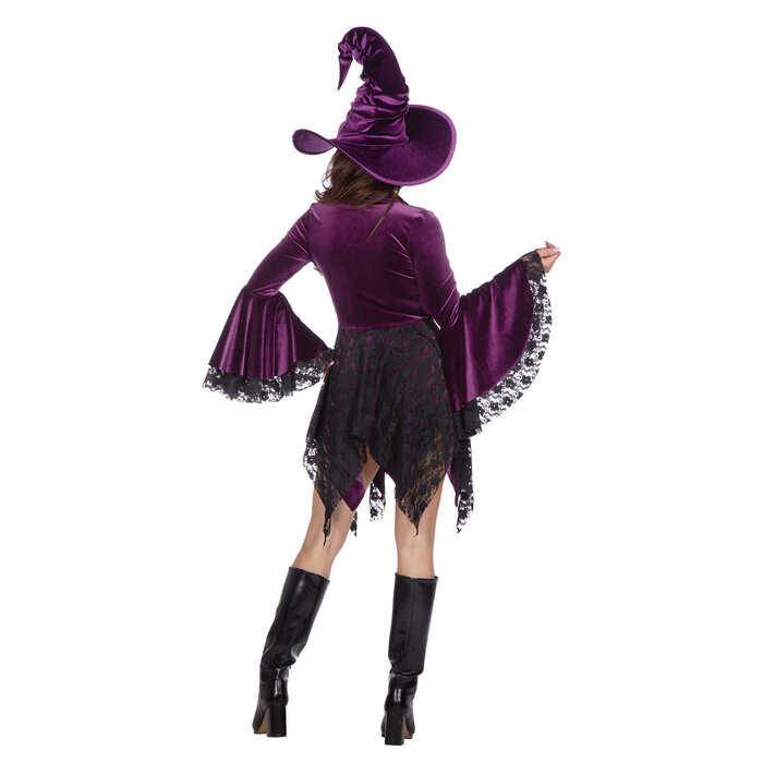Heksenjurk velvet paars Halloween jurk
