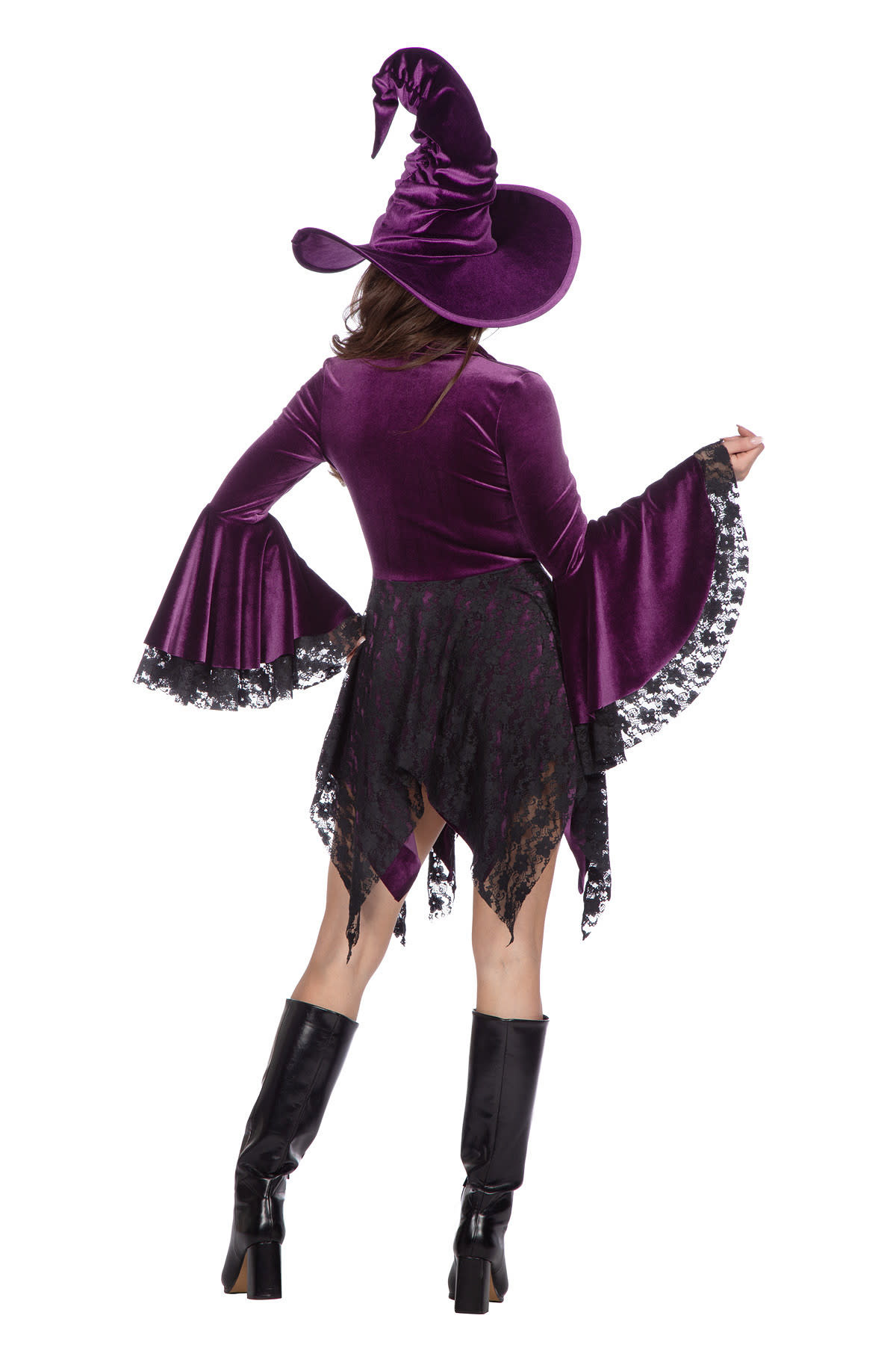 Heksenjurk velvet paars Halloween jurk