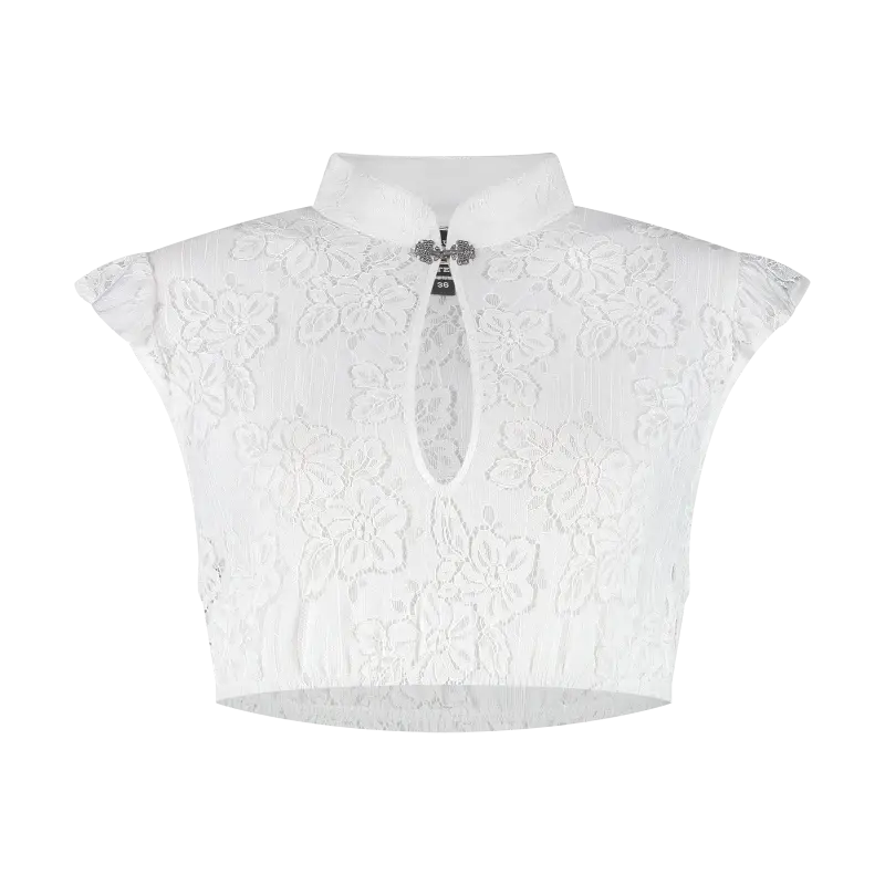 Dirndl blouse met kant wijdvallende mouwen en metalen sluiting