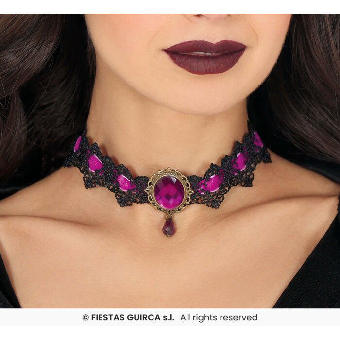 Choker  paars zwarte geborduurd
