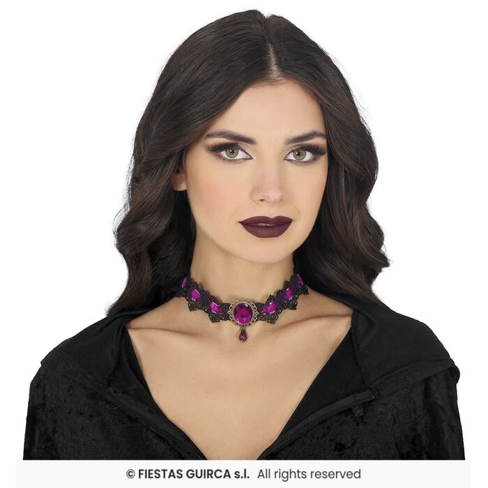 Choker  paars zwarte geborduurd