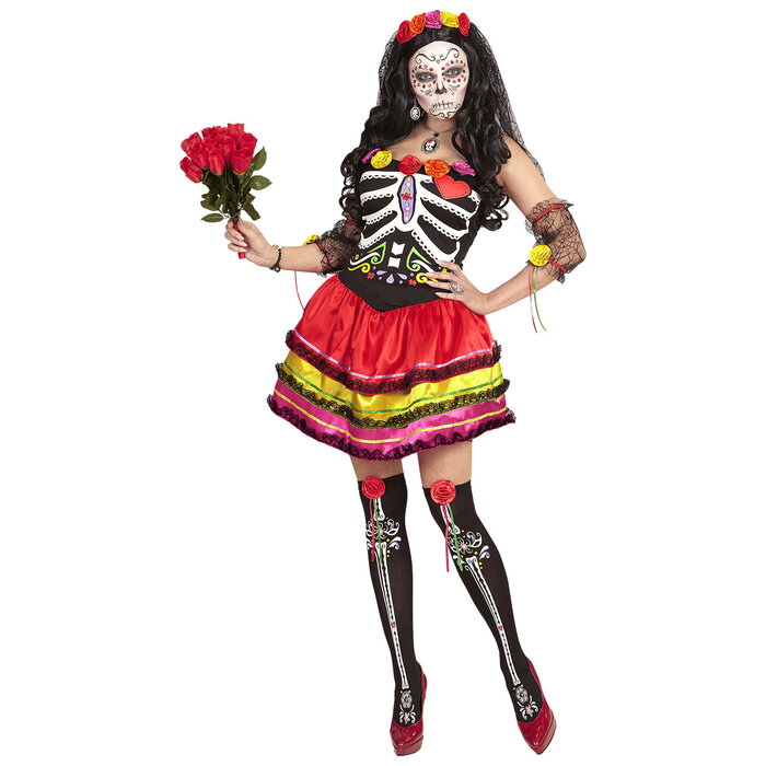 Feestshop.be Mujer dia de los Muertos Halloween kleedje dames