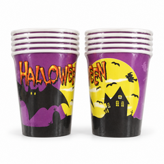 Beker Halloween paars met opdruk per 6 stuks 240ml