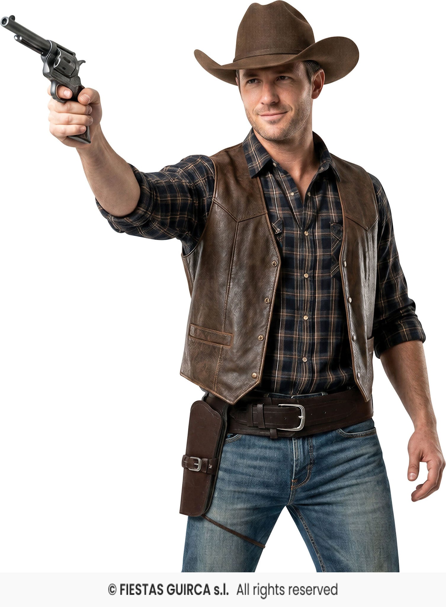 Western cowboy riem set bruin (holster en riem 110 cm)