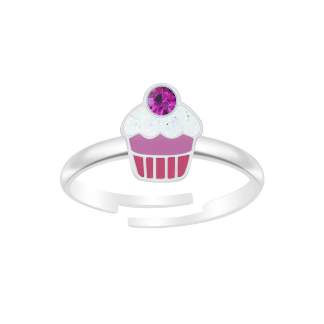 Zilveren ring: Cupcake met steentje