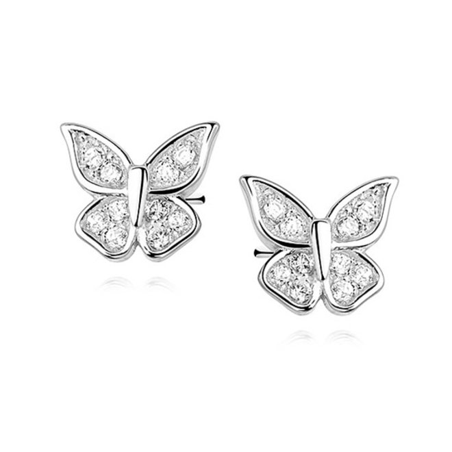 Zilveren oorbellen: Vlinders met zirkonia steentjes