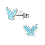 Zilveren kinderoorbellen: Vlinder met glitters