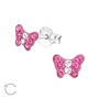 Zilveren kinderoorbellen: Vlinder met kristallen steentjes