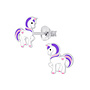 Zilveren kinderoorbellen: Eenhoorn met felle kleurtjes