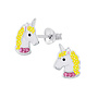 Zilveren kinderoorbellen: Eenhoorn met kristallen steentjes en glitter