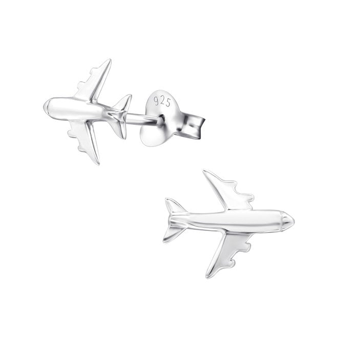 Zilveren oorbellen: stekers met vliegtuig
