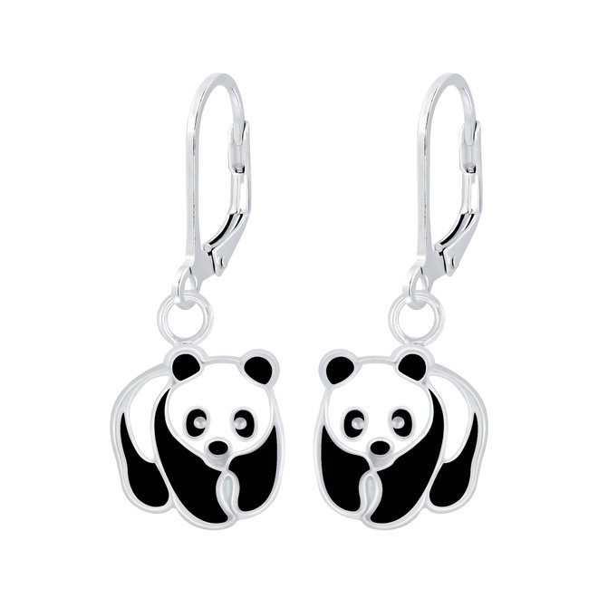 Zilveren oorbellen brisuresluiting: Panda beer