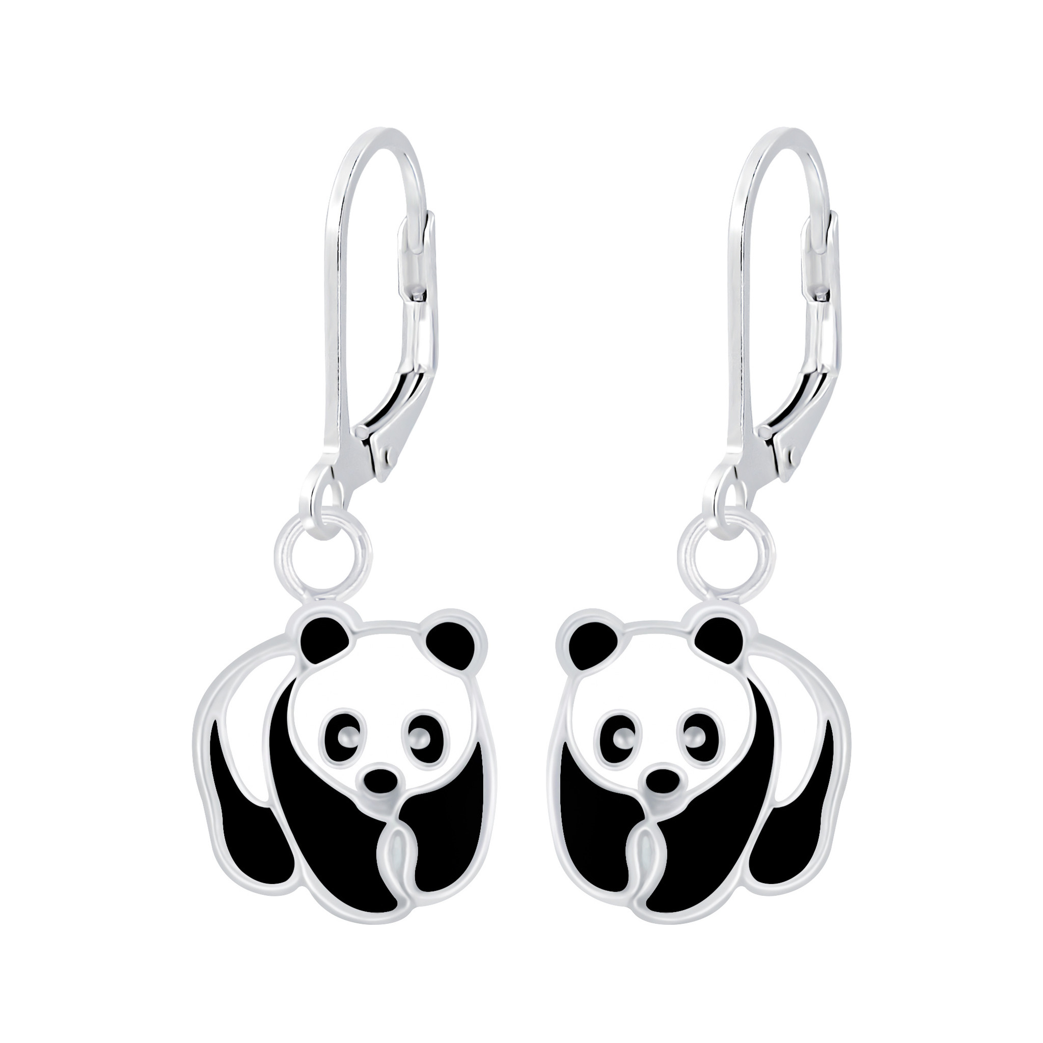 Vervormen Winst zijde Zilveren oorbellen brisure sluiting met panda beer - Juwelen 4 Kids