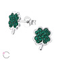 Zilveren kinderoorbellen: Klavertje vier met kristallen steentjes  esmerald