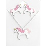Zilveren kindersieradensetje: Eenhoorn met roze