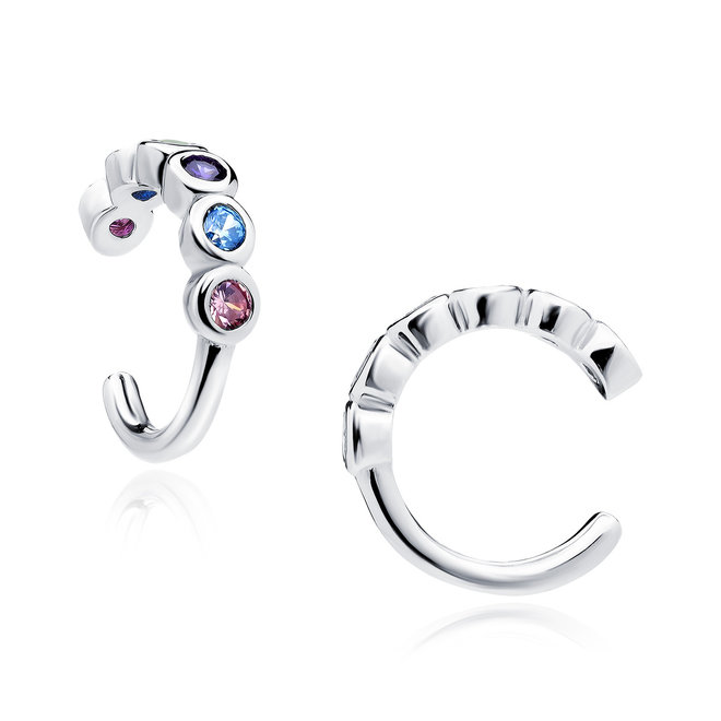 Zilveren ear-cuff: Ear-cuff met gekleurde zirkonia steentjes