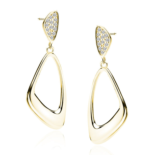 Zilveren gold plated oorbellen: Elegante hangers met zirkonia steentjes