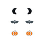 Zilveren kinderoorbellen: Halloween set: maan, vleermuis en pompoen