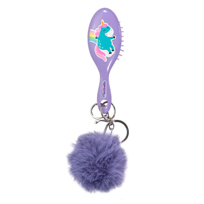 Martinelia: Mini borstel met pompom sleutelhanger paars