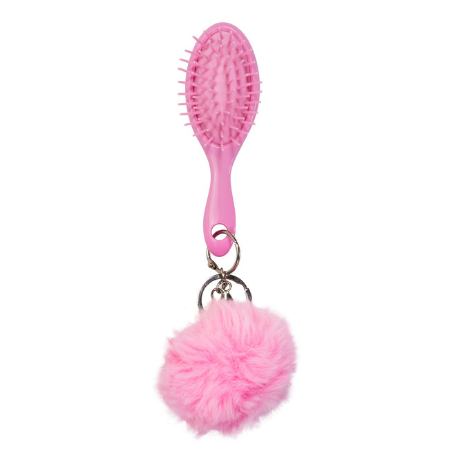 Martinelia: Mini borstel met pompom sleutelhanger roze