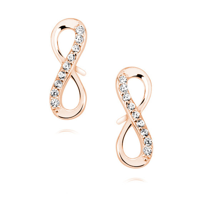 Rosé gold plated 18K oorbellen: Infinity zirkonia steentjes - Juwelen 4 Kids