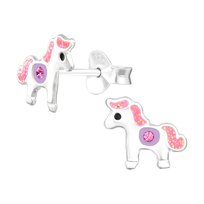Zilveren oorbellen: Paardje met steentje