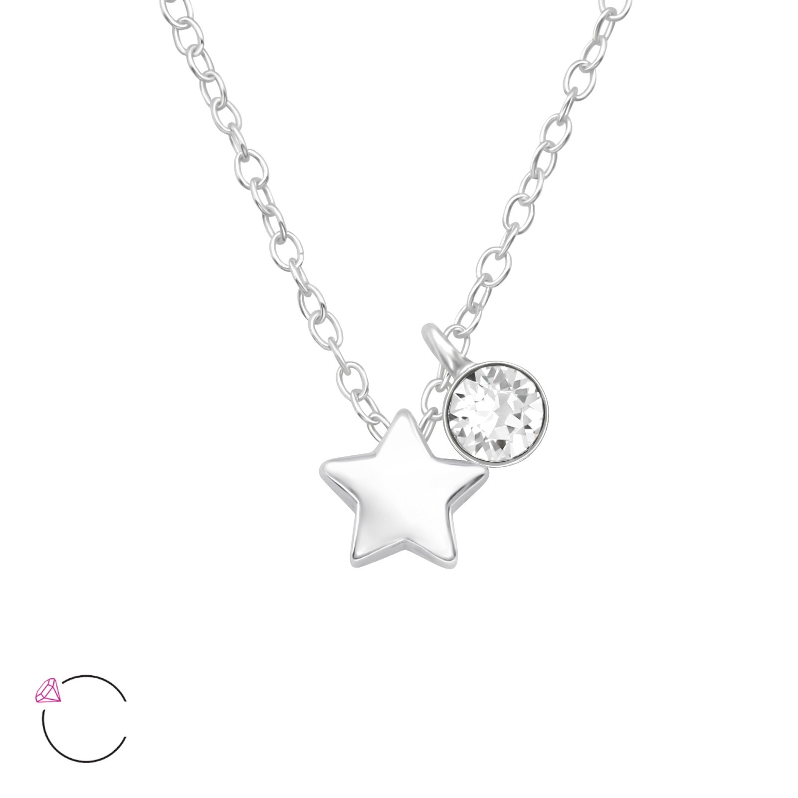 Zilveren ketting met ster en kristallen steentje - Juwelen 4 Kids