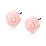 Zilveren oorbellen: Roosjes licht roze