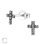 Zilveren oorbellen: Klein kruisje met black diamond steentjes