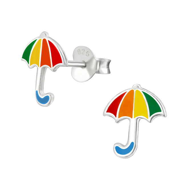 Zilveren kinderoorbellen: Kleurrijke paraplu