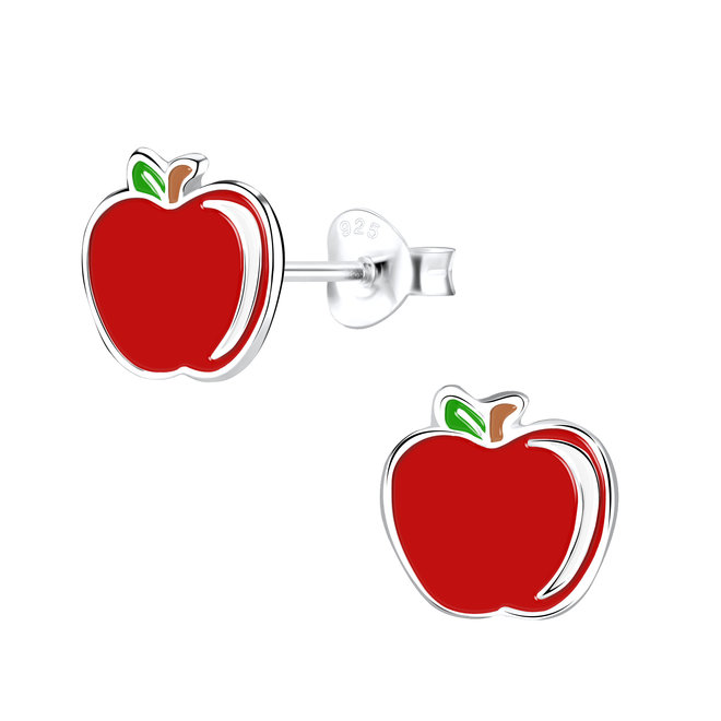 Zilveren kinderoorbellen: Grote rode appel