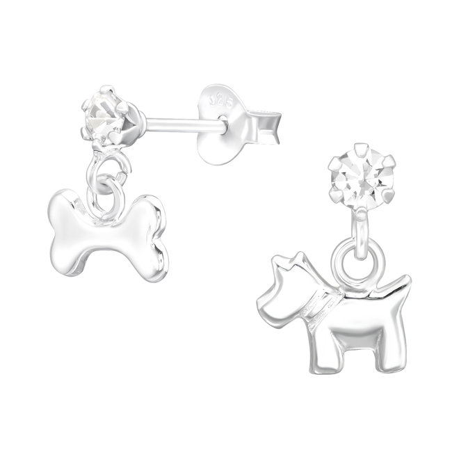 Zilveren kinderoorbellen: Zilveren stekers met hond en bot