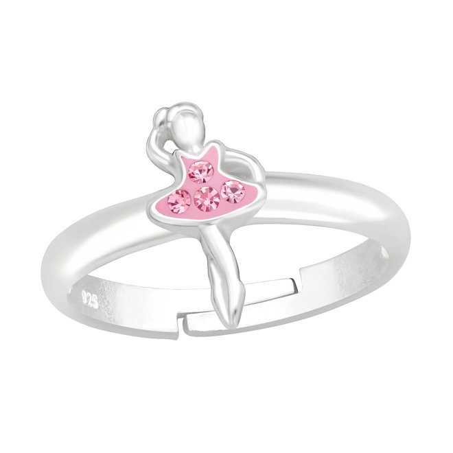 Zilveren ring: Licht roze ballerina -klein maat