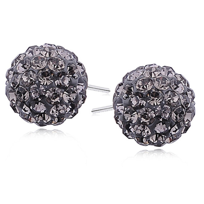 Zilveren oorbellen: Steker met discobal bezet met black diamond zirkonia steentjes 12 mm