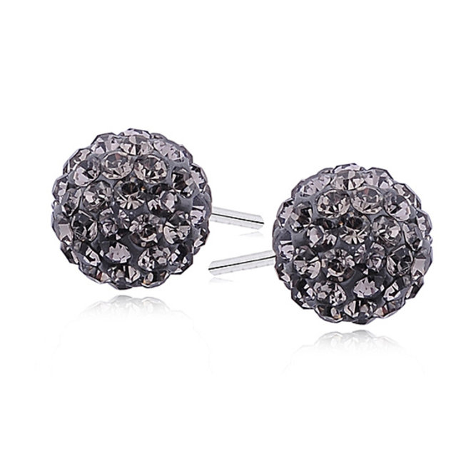 Zilveren oorbellen: Steker met discobal bezet met black diamond zirkonia steentjes 8 mm