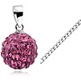 Zilveren halsketting: Discobal bezet met roze zirkonia steentjes 10 mm