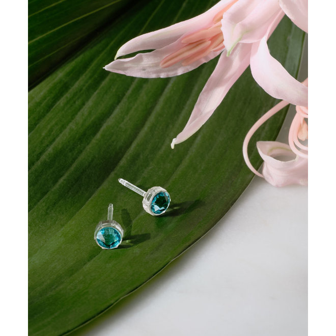 Oorsteker Blomdahl kristallen knopje turquoise 6 mm