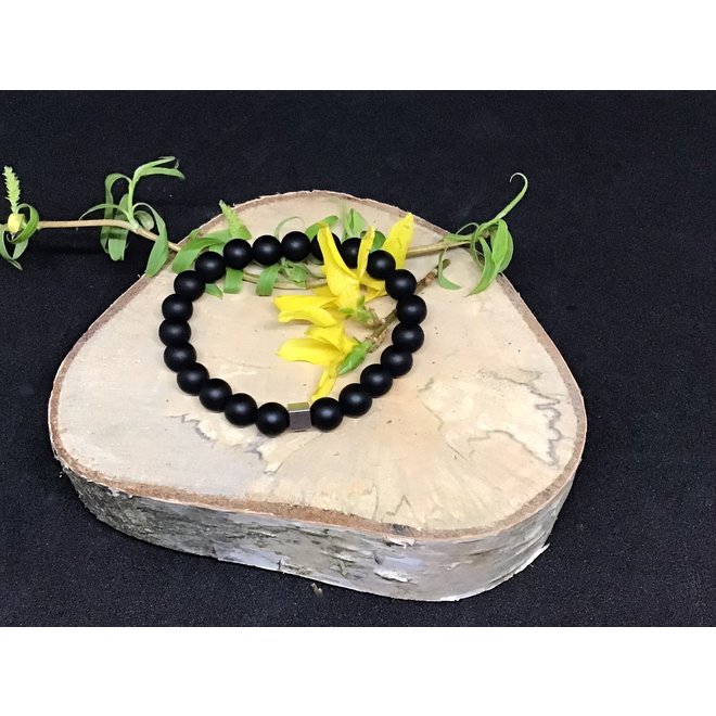 Kinder natuursteen armband: Zwarte matte onyx maat S