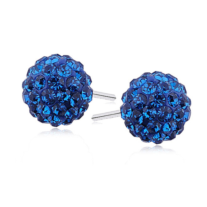 Zilveren oorbellen: Discobal bezet met capri blue zirkonia steentjes 8mm