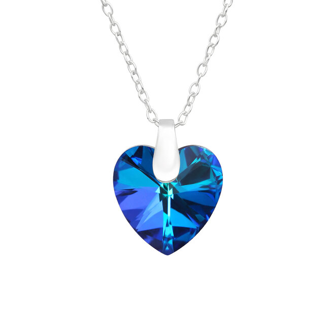 Zilveren halsketting: Kristallen hartje blauw