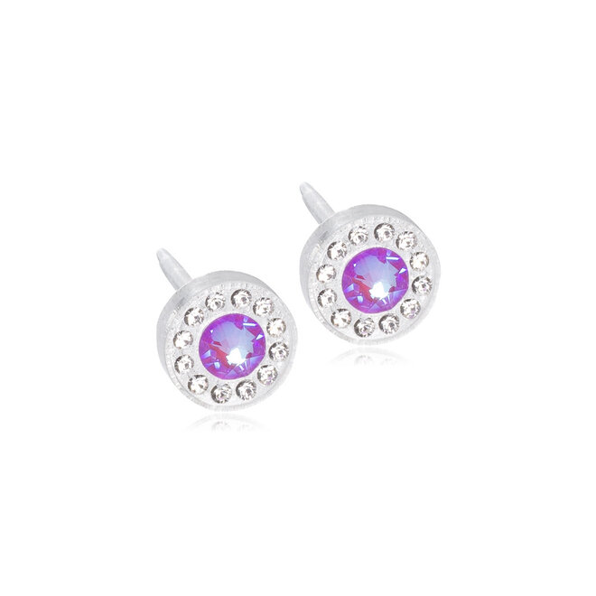 Oorsteker Blomdahl knopje brilliance halo crystal/shiny violet 6 mm