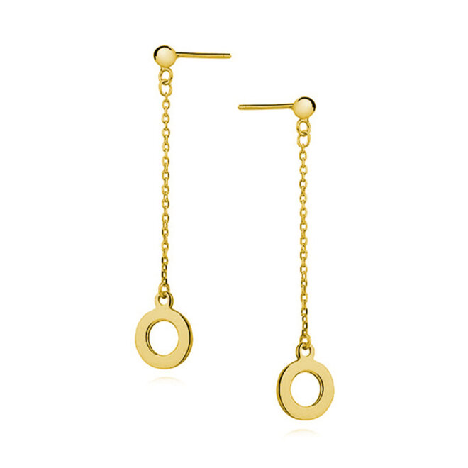 Zilveren oorbellen gold plated 24K: Hangers met cirkel