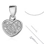 Zilveren halsketting: Hanger hartje bezet met steentjes 45cm