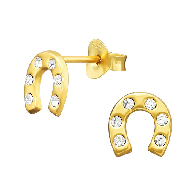 Zilveren, gold plated oorbellen: Stekers met hoefijzers