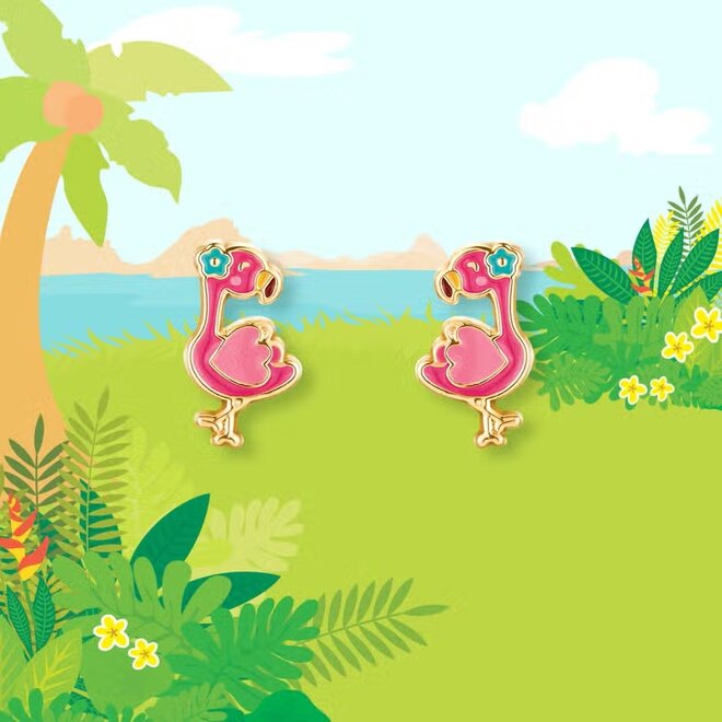 Hyperallergene kinder oorbellen: Flamingo met bloem