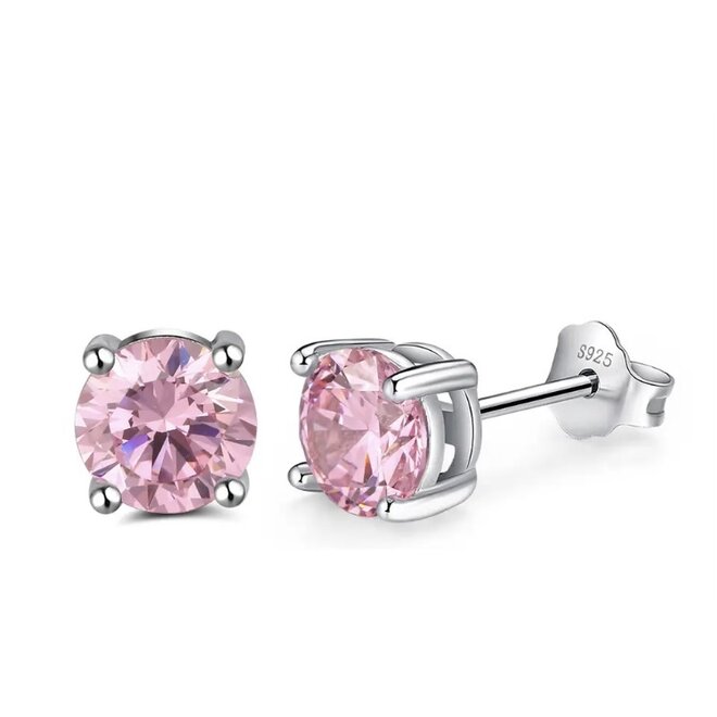 Zilveren oorbellen: Stud roze kristal 5 mm