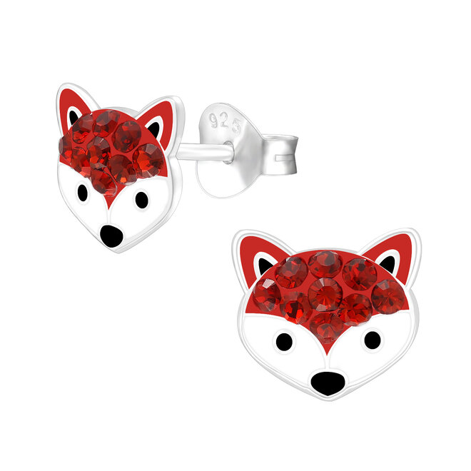 Zilveren kinderoorbellen: Schattige rode vos met steentjes