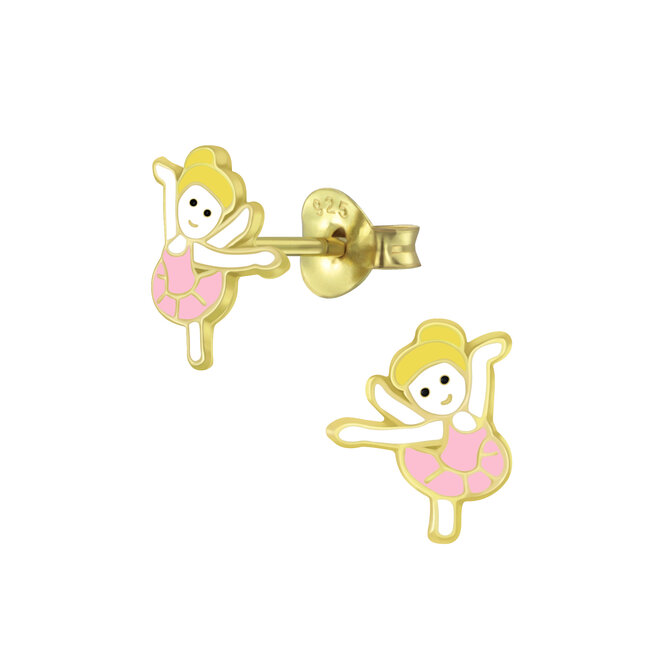 Zilveren, gold plated oorbellen: stekers met ballerina