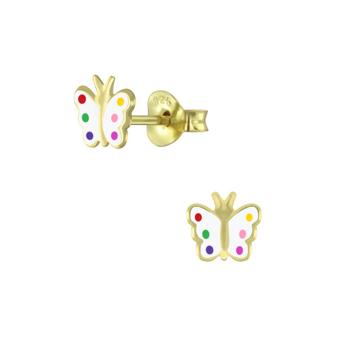 Zilveren, gold plated oorbellen: stekers met vlinder