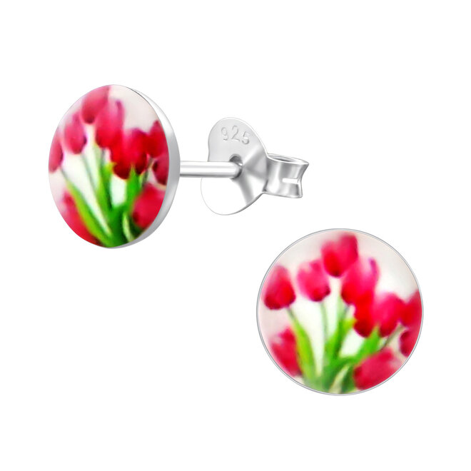 Zilveren oorbellen: Stekers met tulpen